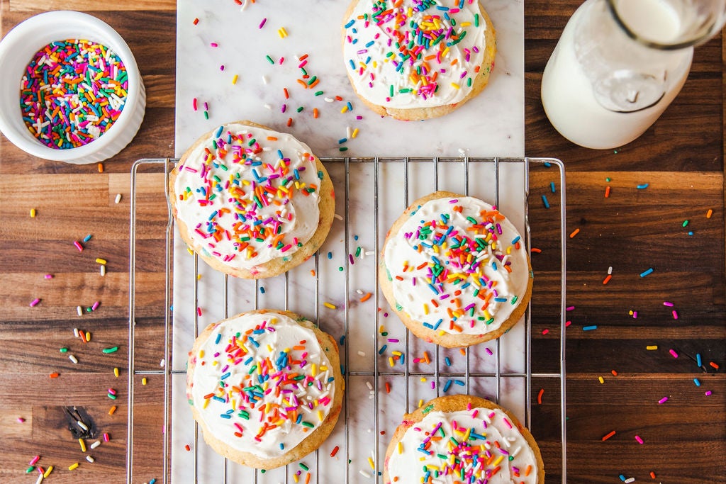 Confetti cookies with vanilla buttercream frosting