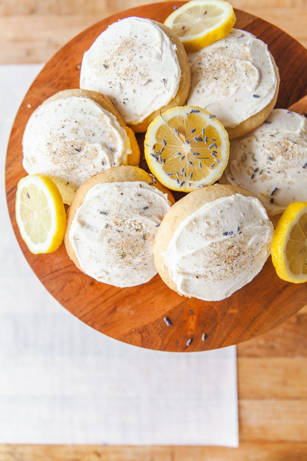 Lemon lavender frosted cookies with lemon slices